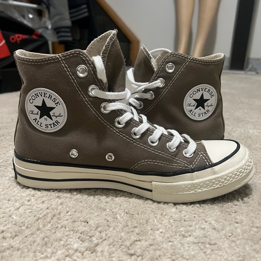 Converse High Top Canvas Sneakers in Olive Brown with Cream Accents